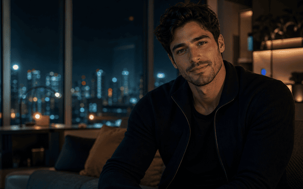 AI boyfriend companion in a calm night setting